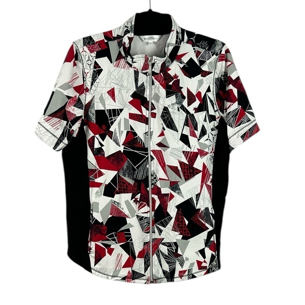 Northern Reflections Geometric Short Sleeve Full Zip Cycling Athletic Top XL
